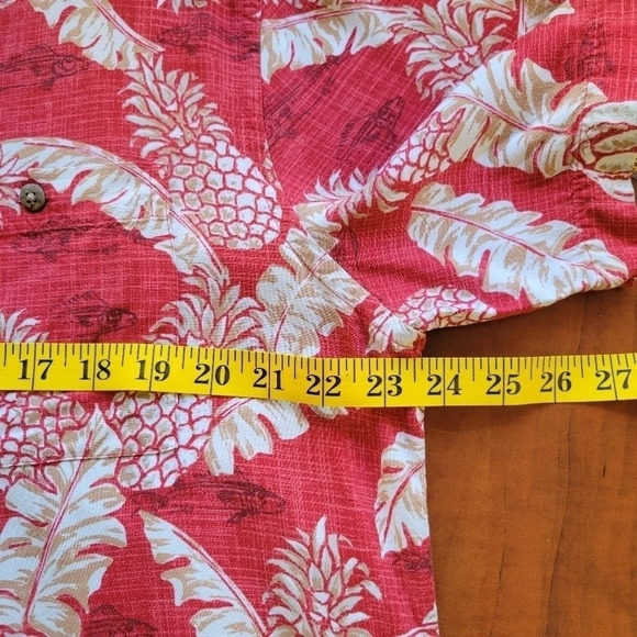 CAMPIA Red and White Tropical Print Rayon Button-down Short Sleeves Shirt Size L - Picture 6 of 7